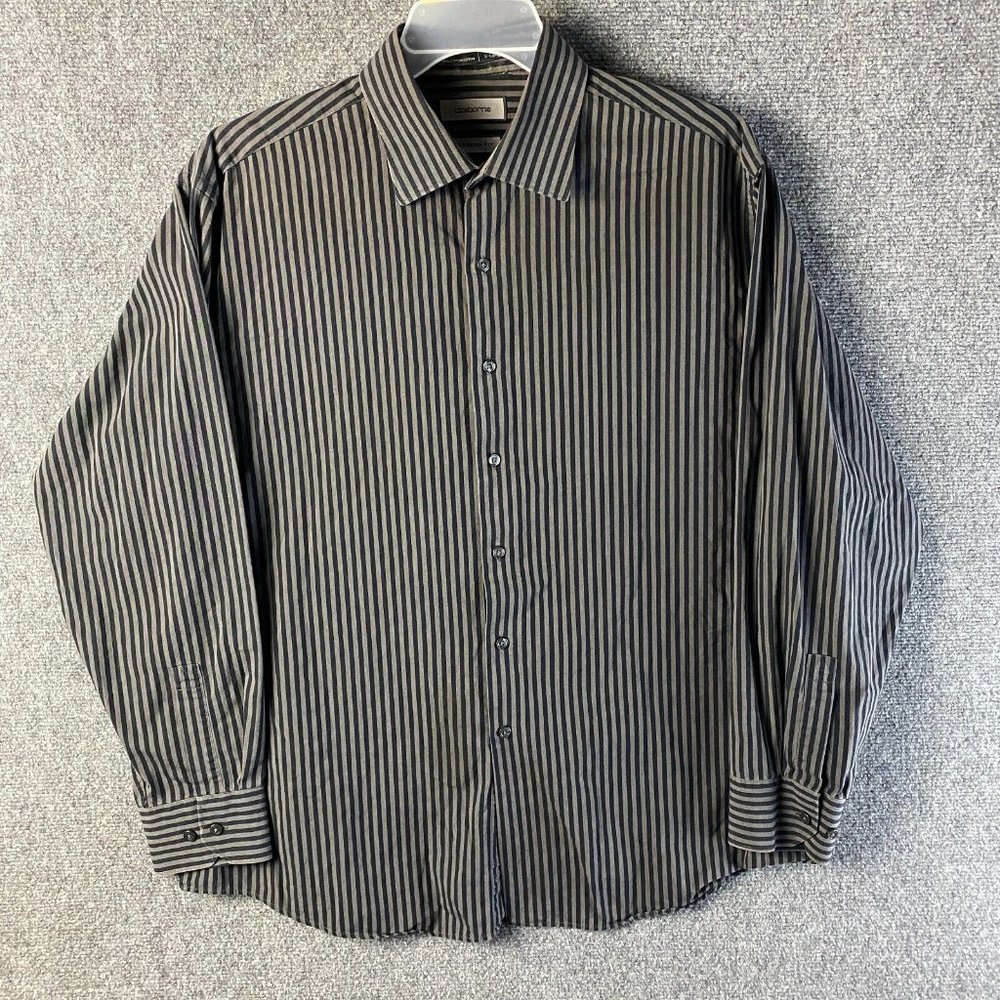Claiborne Long Sleeve Button Up Shirt XL 17.5 34/35 Striped Modern Fit Cotton - Picture 1 of 8